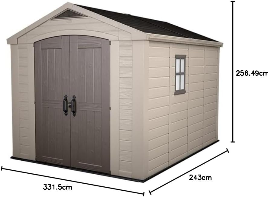 Aerovix™ | 8x11ft Factor Outdoor Garden Storage Shed — Beige Resin, Steel-Reinforced