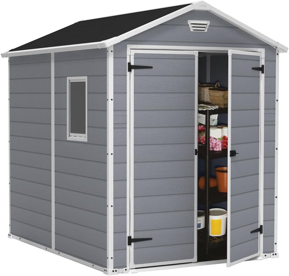 Aerovix™ | 6x5ft Outdoor Plastic Garden Storage Shed — Weatherproof Grey Garden Shed