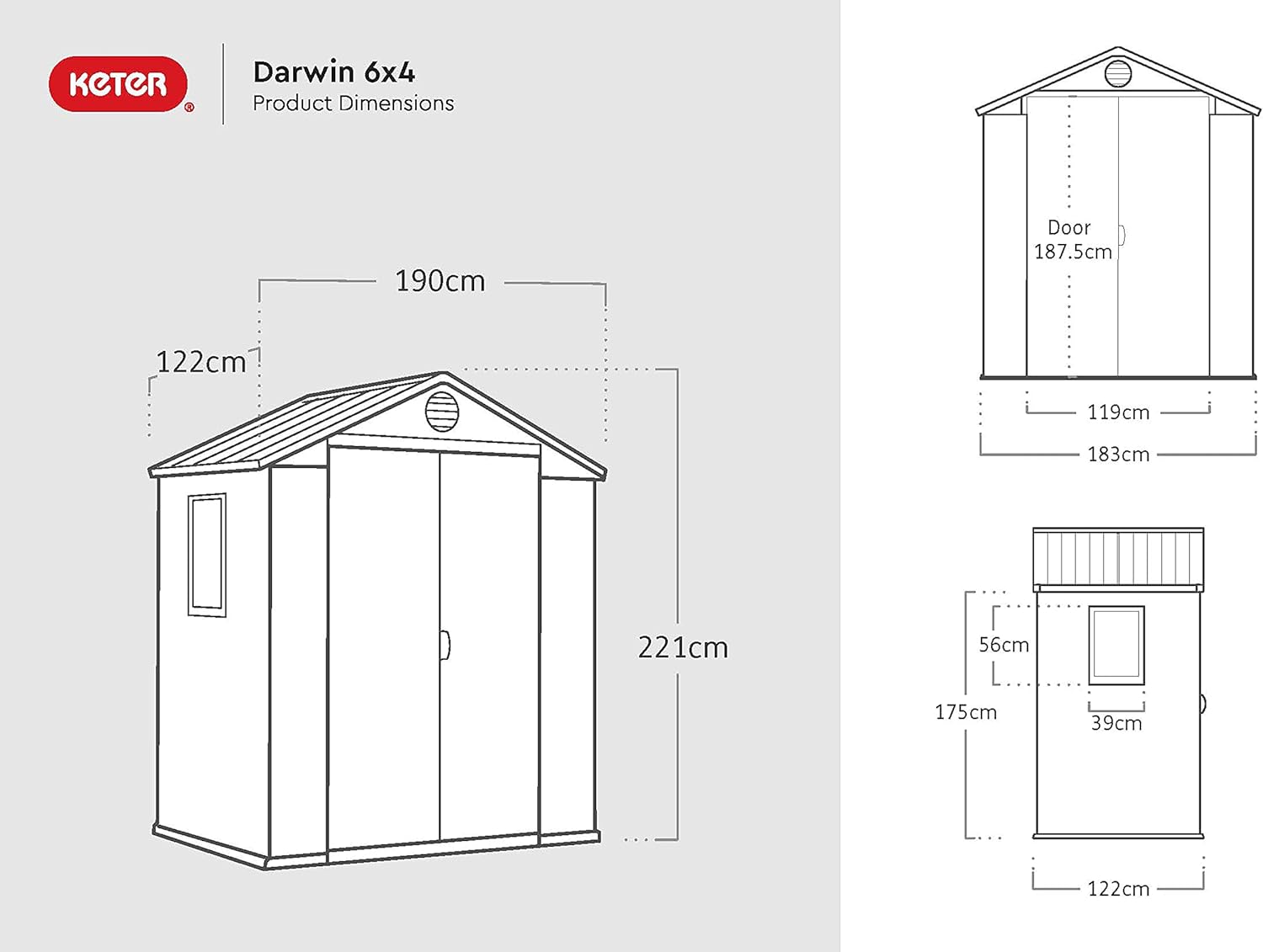Aerovix™ | Darwin 6x4ft Double Door Garden Shed — Wood-Effect Outdoor Storage