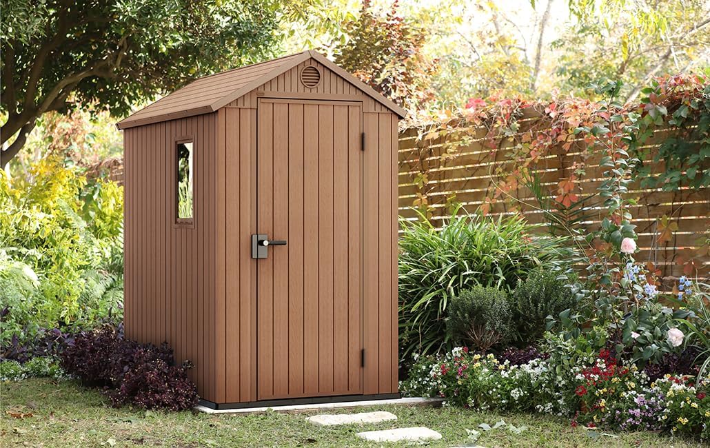 Aerovix™ | Darwin 6x4ft Double Door Garden Shed — Wood-Effect Outdoor Storage