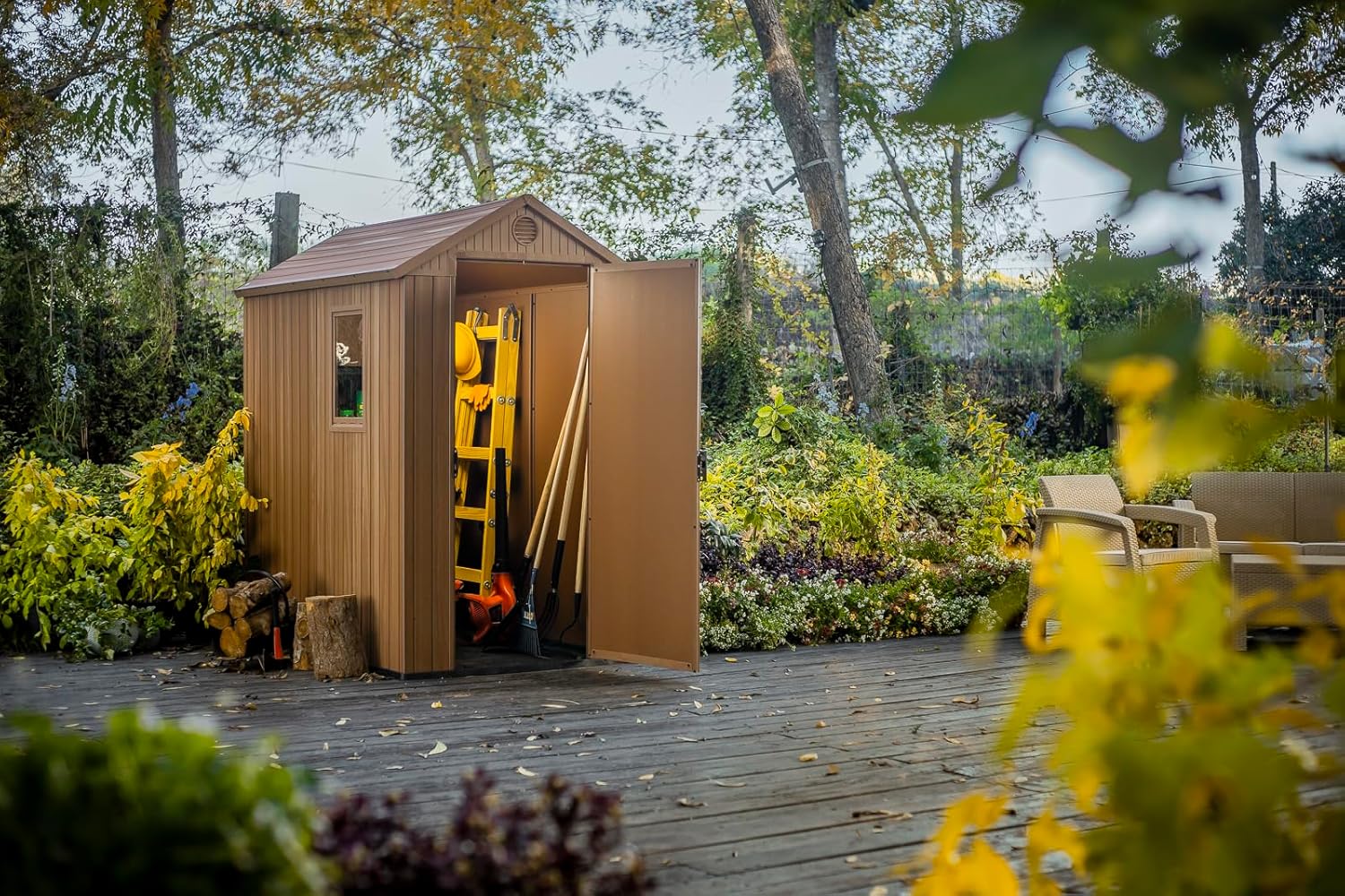 Aerovix™ | Darwin 6x4ft Double Door Garden Shed — Wood-Effect Outdoor Storage