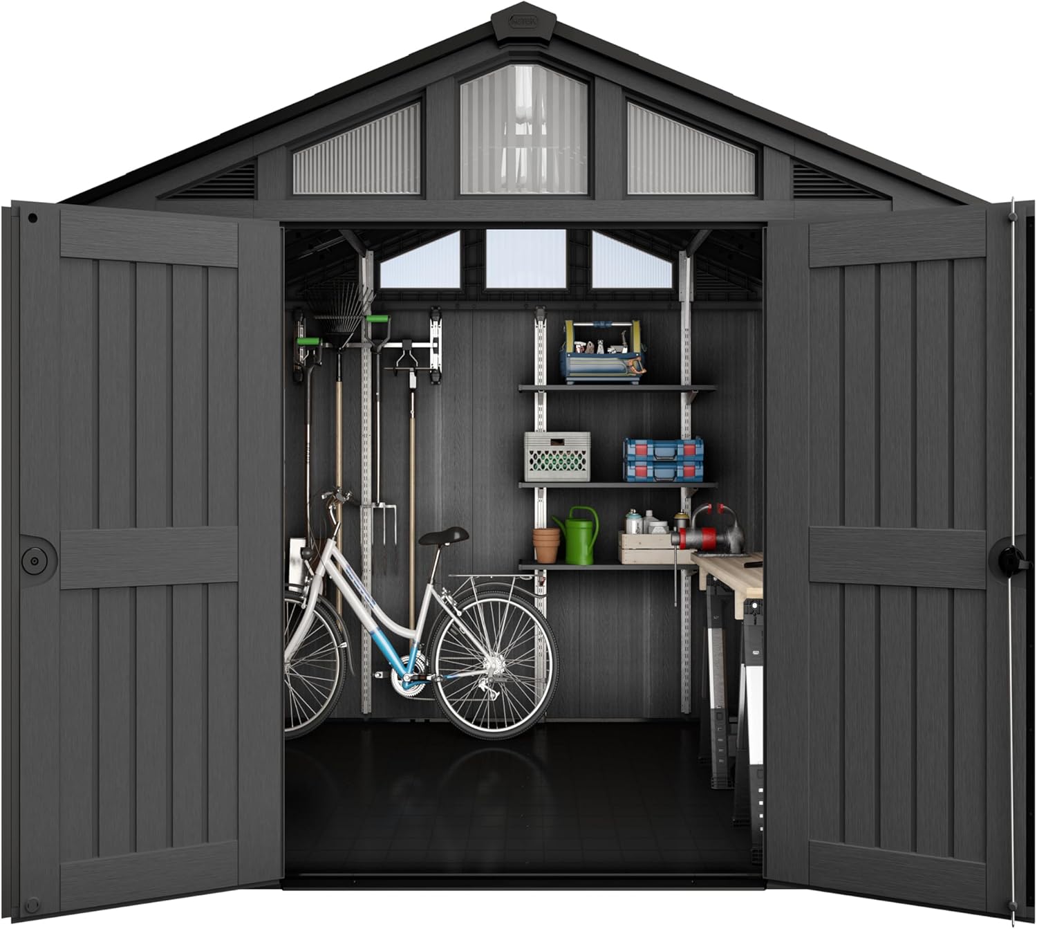 Aerovix™ | 10x15ft Stronghold Outdoor Storage Shed — Wood-Effect, Weatherproof & Steel-Reinforced