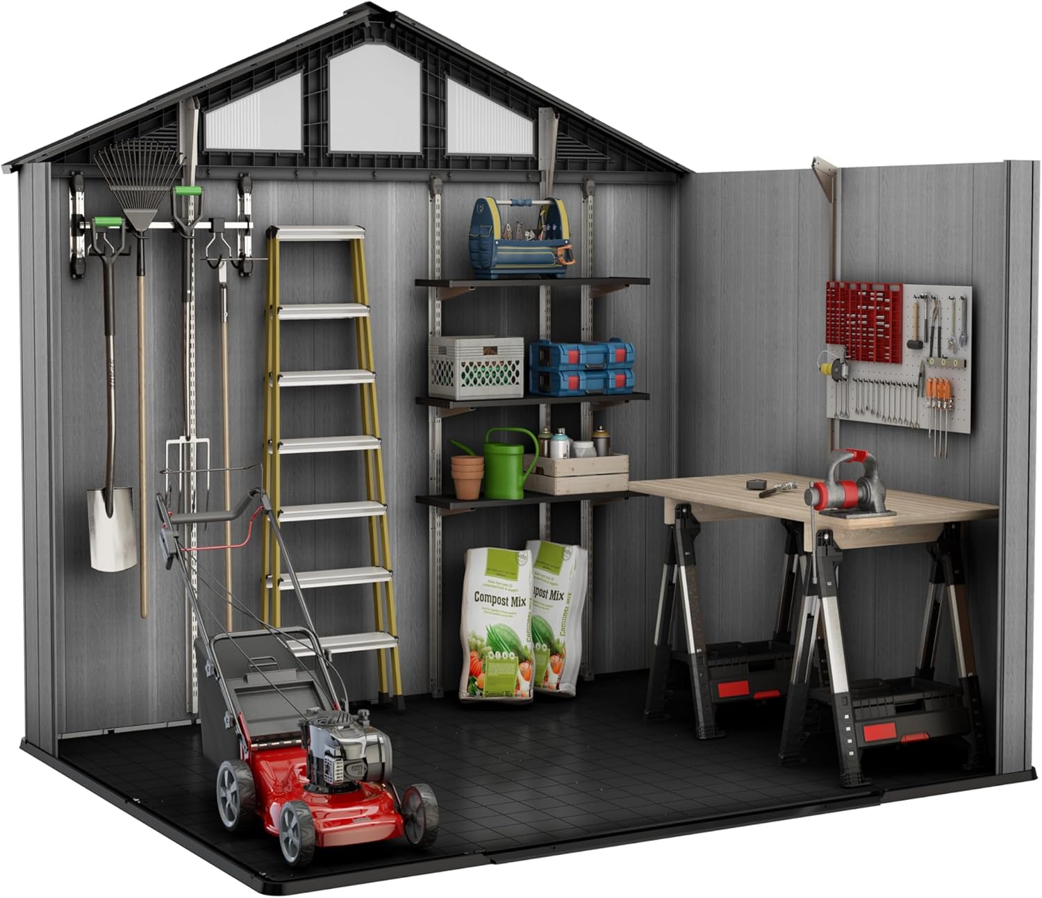 Aerovix™ | 10x15ft Stronghold Outdoor Storage Shed — Wood-Effect, Weatherproof & Steel-Reinforced