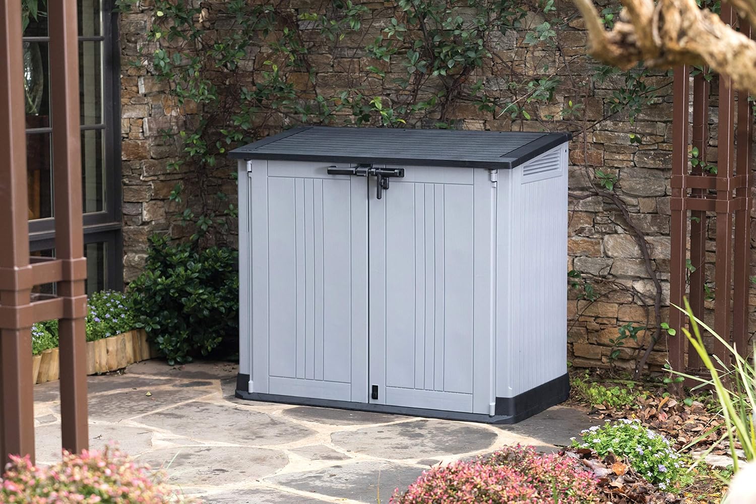 Aerovix™ | 880L Resin Outdoor Storage Shed — Large Garden Storage Box in Grey