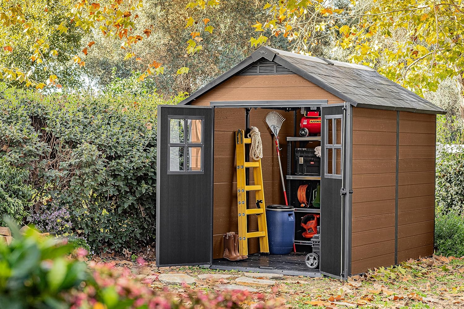 Aerovix™ | 7.5x9ft Newton Garden Shed — Brown Wood-Effect Resin Outdoor Shed