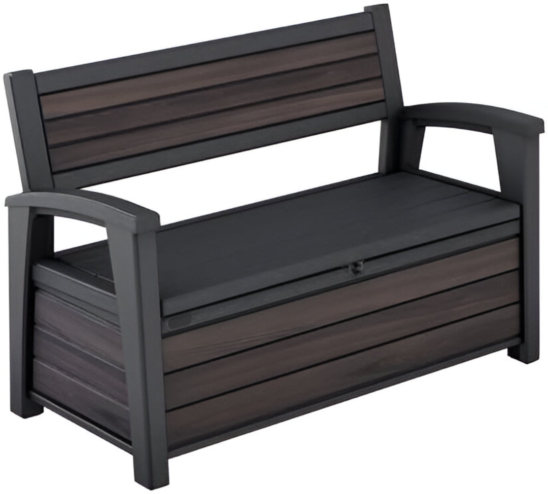 Aerovix™ | 227L Outdoor Storage Bench — Seats 2, Wood-Look Resin, All-Weather