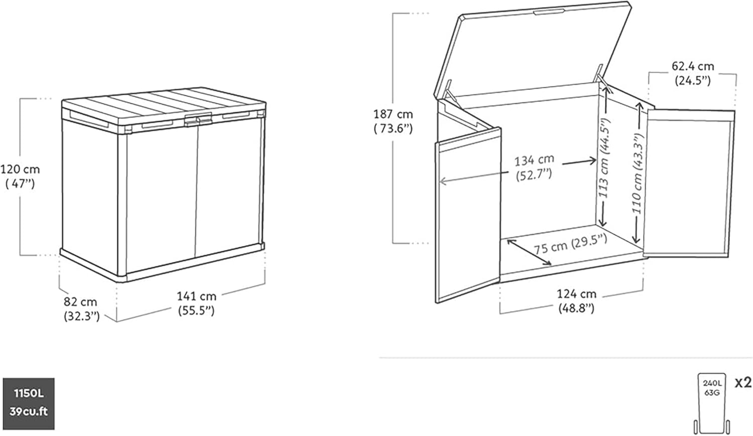 Aerovix™ | 1150L Outdoor Garden Storage Box — Lockable Weatherproof Resin Storage for Tools, Bins & BBQ