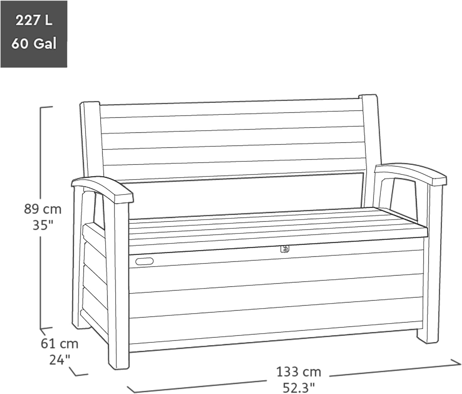 Aerovix™ | 227L Outdoor Storage Bench — Seats 2, Wood-Look Resin, All-Weather
