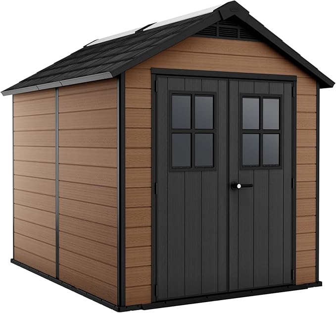 Aerovix™ | 7.5x9ft Newton Garden Shed — Brown Wood-Effect Resin Outdoor Shed