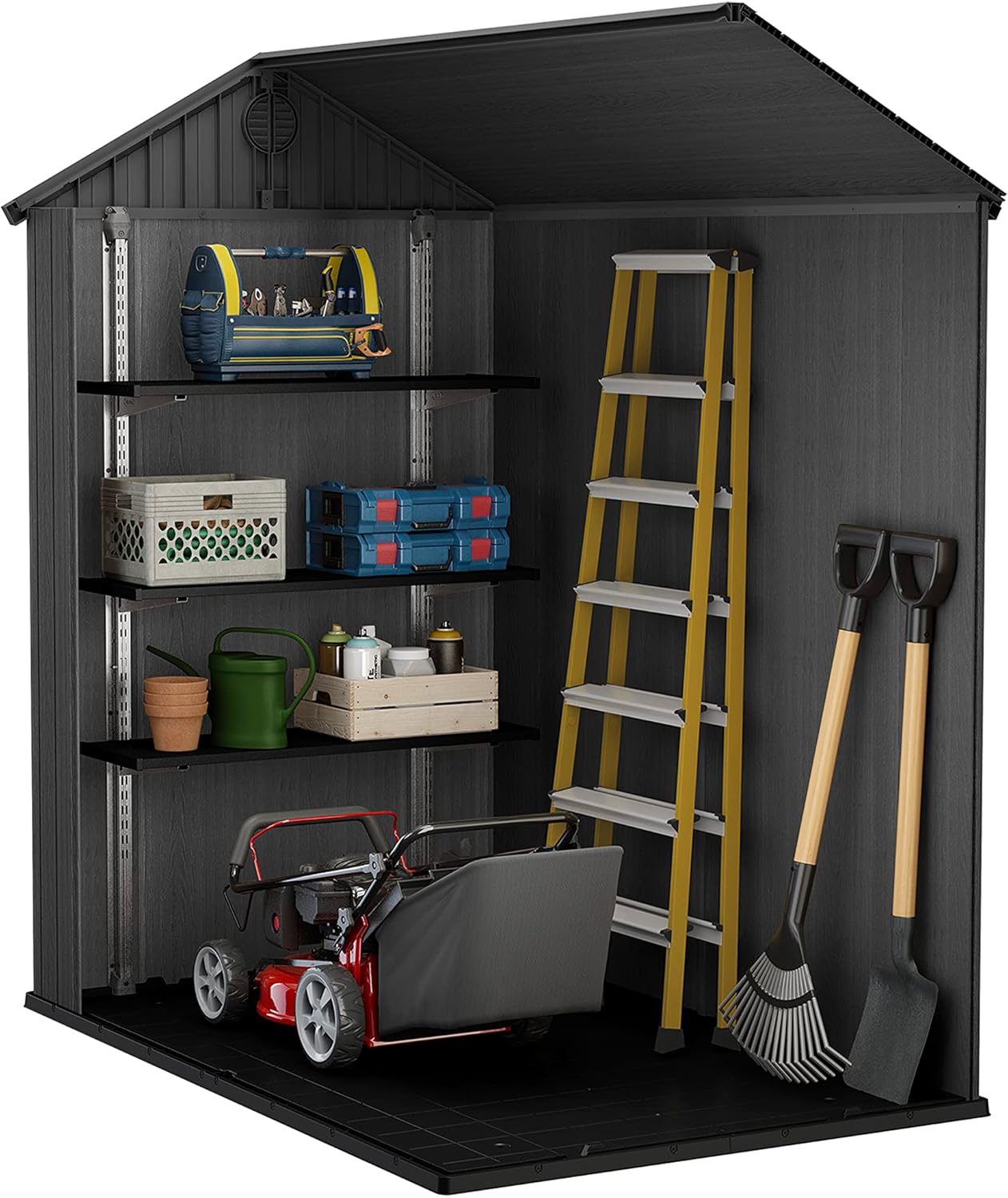Aerovix™ | Darwin 6x4ft Double Door Garden Shed — Wood-Effect Outdoor Storage