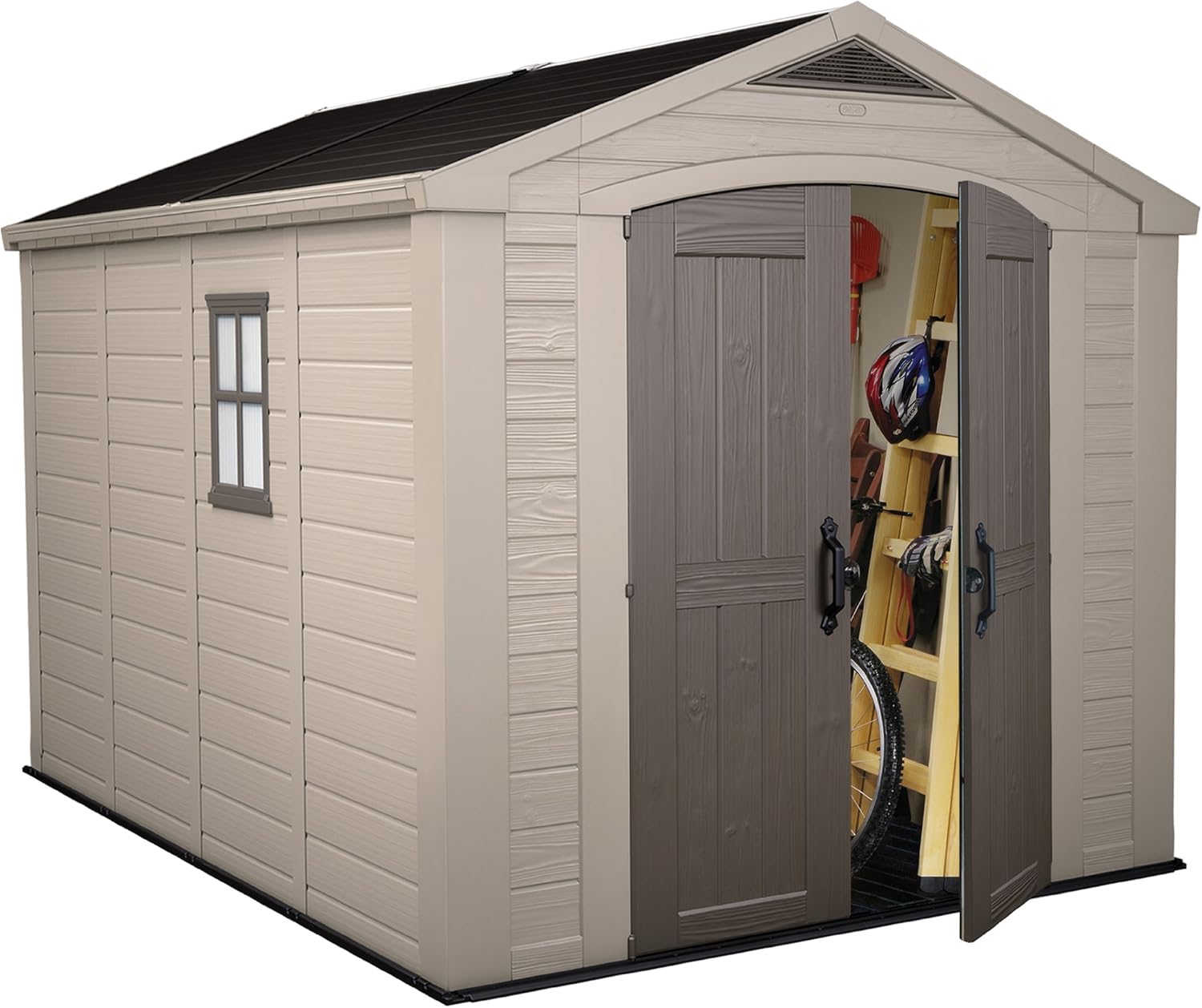 Aerovix™ | 8x11ft Factor Outdoor Garden Storage Shed — Beige Resin, Steel-Reinforced