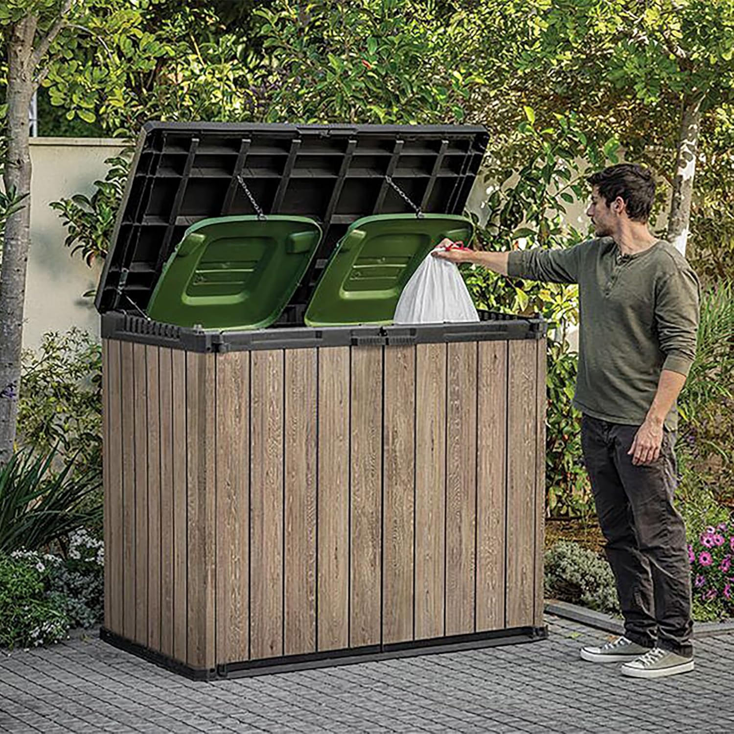 Aerovix™ | 1150L Outdoor Garden Storage Box — Lockable Weatherproof Resin Storage for Tools, Bins & BBQ