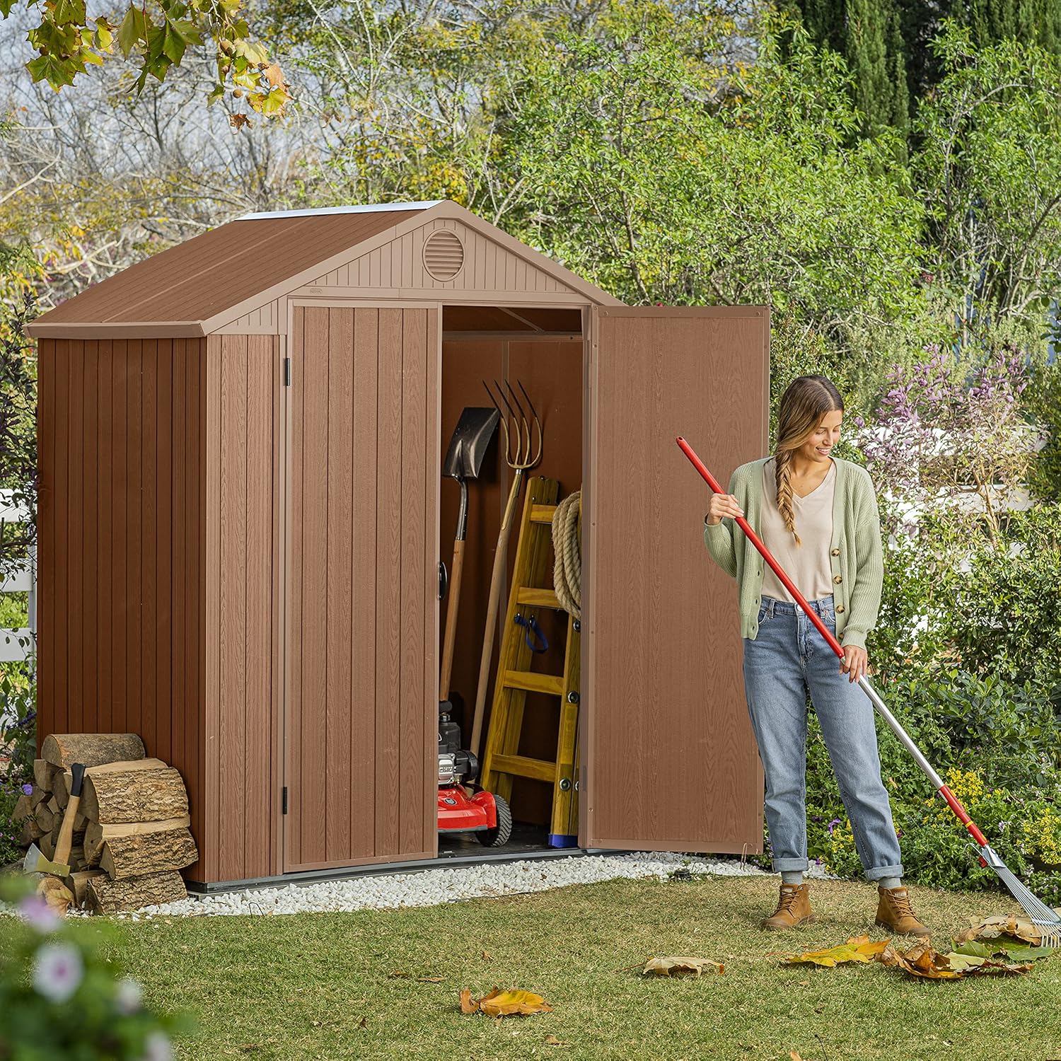 Aerovix™ | Darwin 6x4ft Double Door Garden Shed — Wood-Effect Outdoor Storage