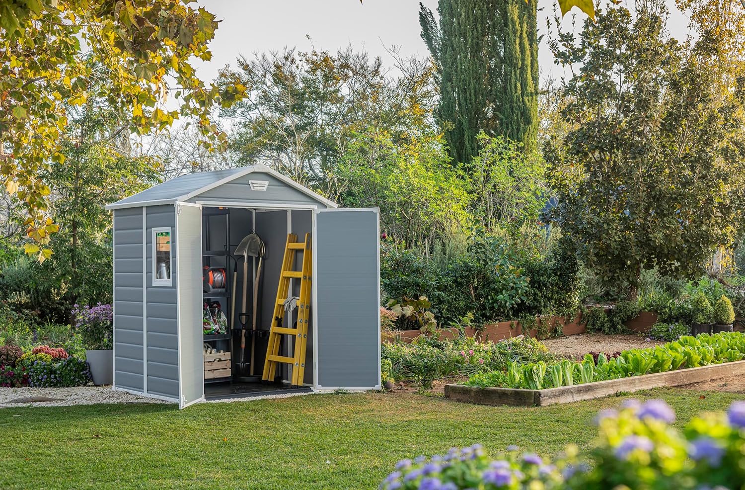 Aerovix™ | 6x5ft Outdoor Plastic Garden Storage Shed — Weatherproof Grey Garden Shed