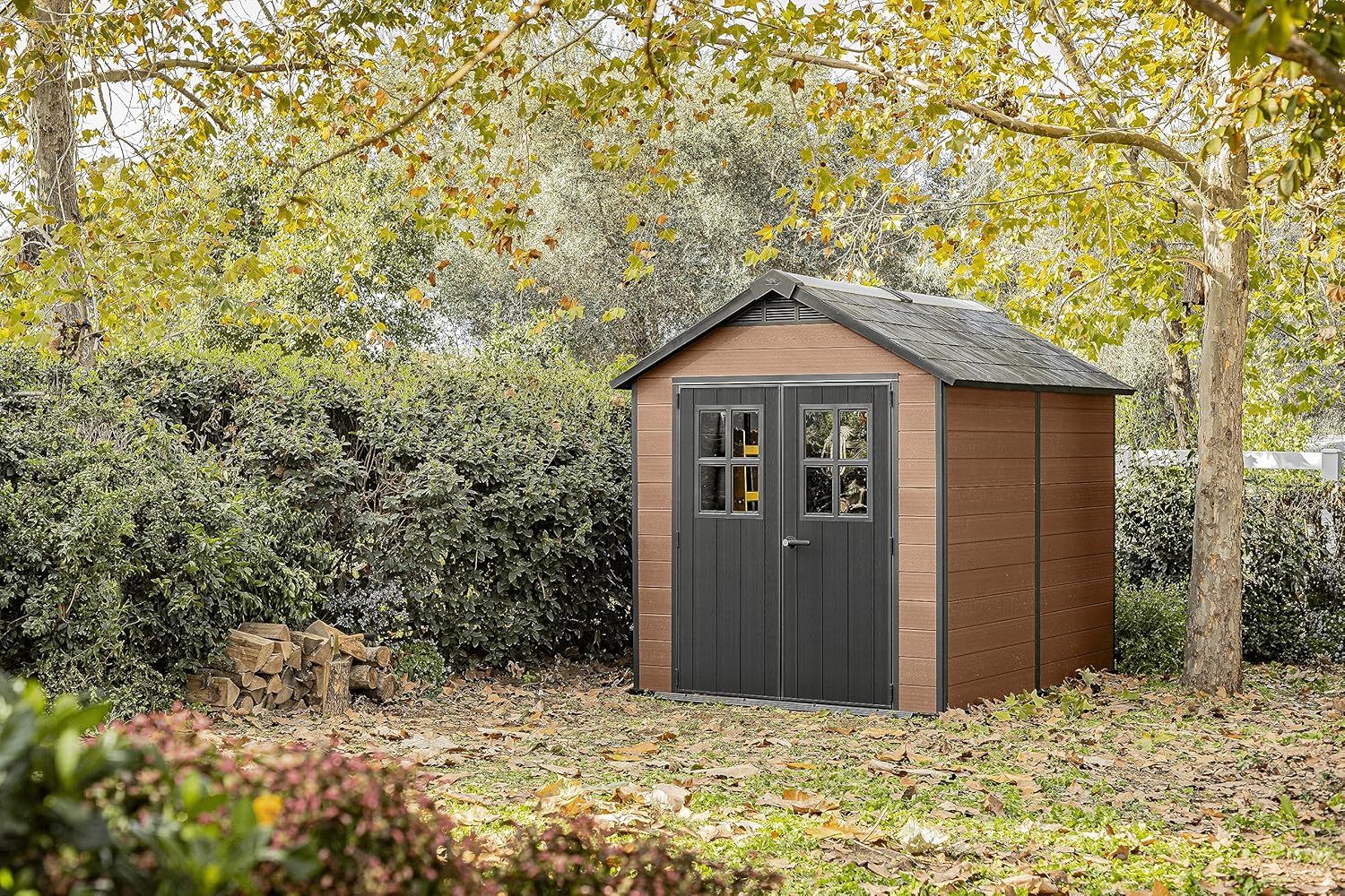Aerovix™ | 7.5x9ft Newton Garden Shed — Brown Wood-Effect Resin Outdoor Shed