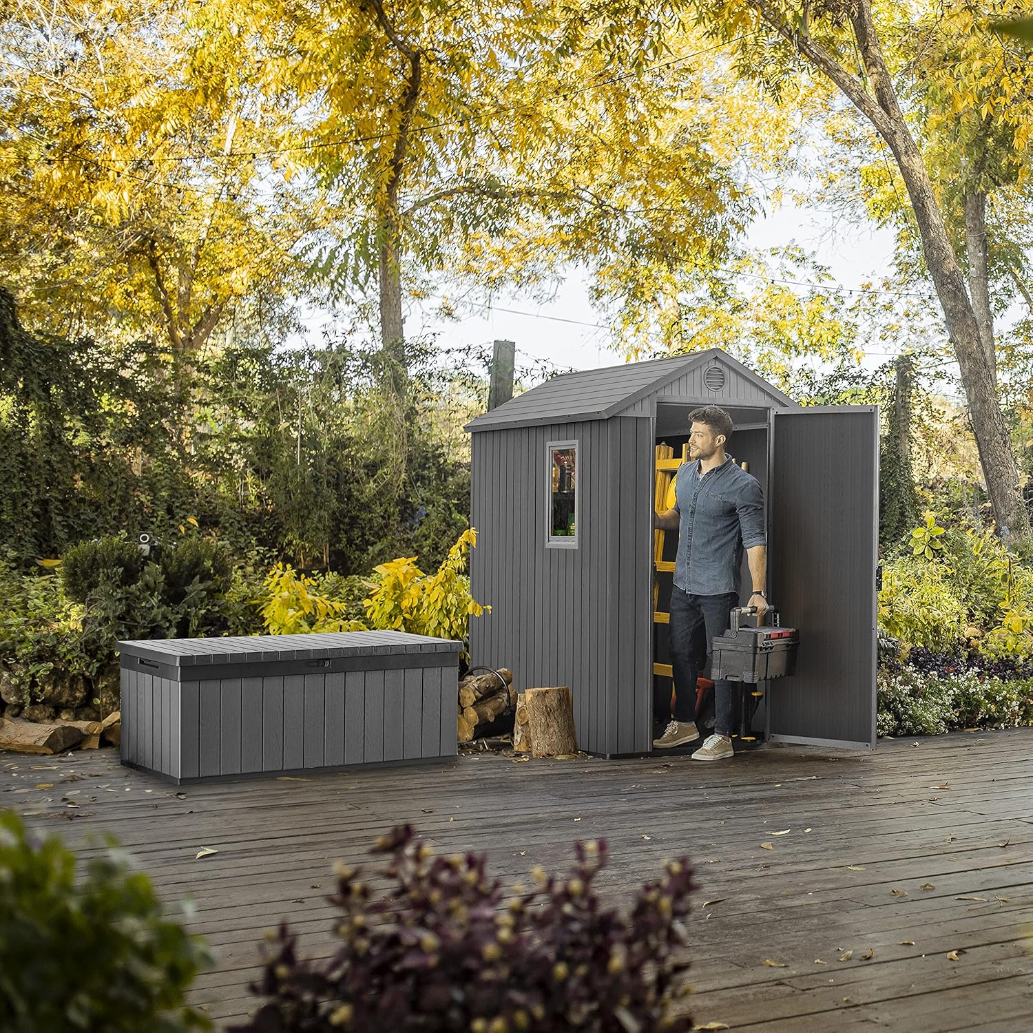 Aerovix™ | Darwin 6x4ft Double Door Garden Shed — Wood-Effect Outdoor Storage